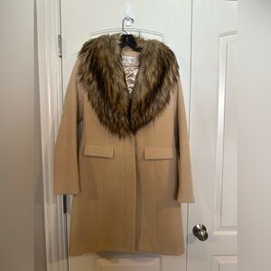 Fabulous Furs Tan Trench Coat with Faux Fur Collar